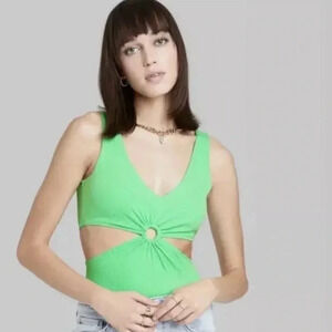 Wild fable side cut out green bodysuit tank top size medium ribbed